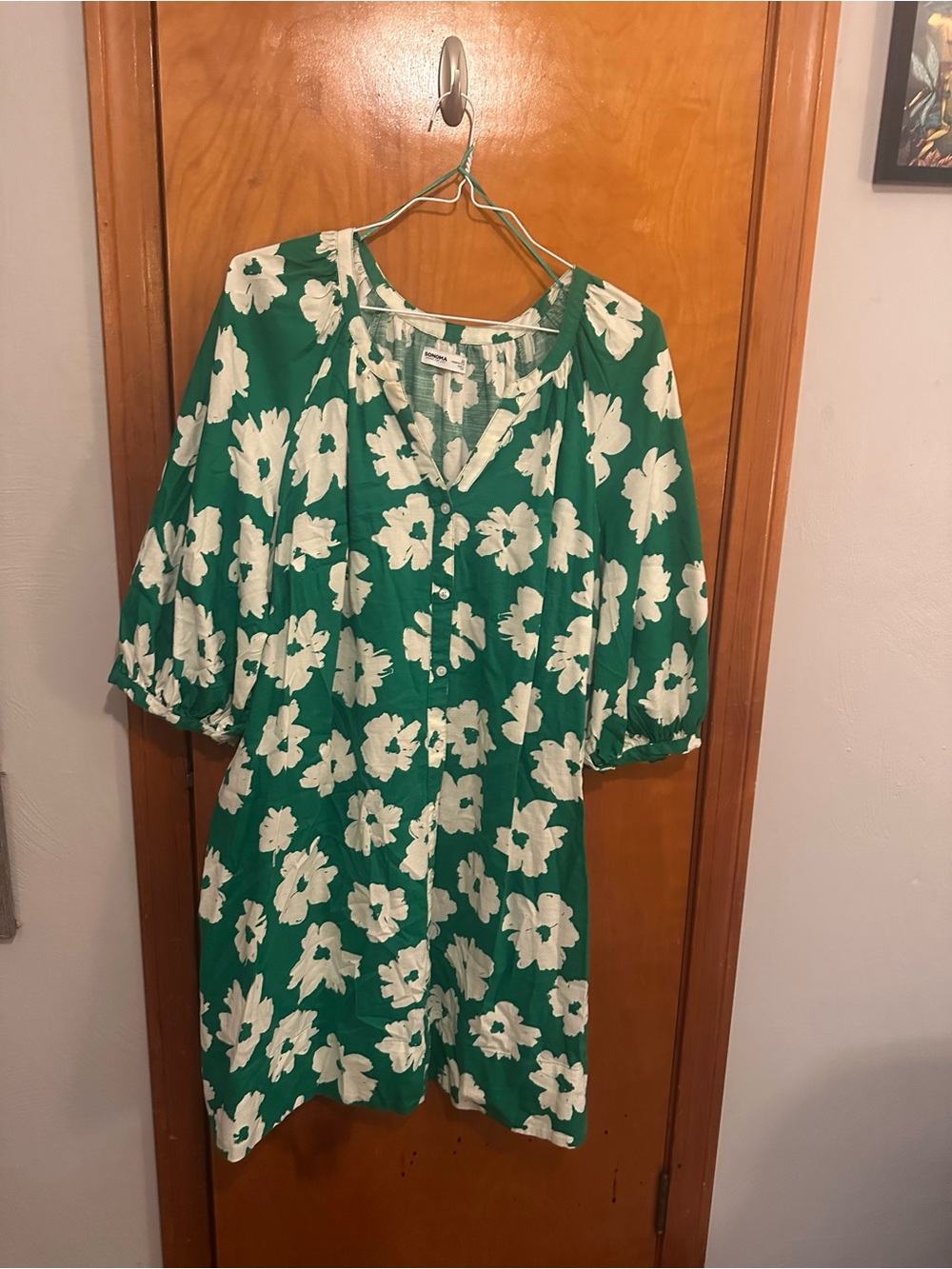 Sonoma Green Mini Dress with White Floral Print